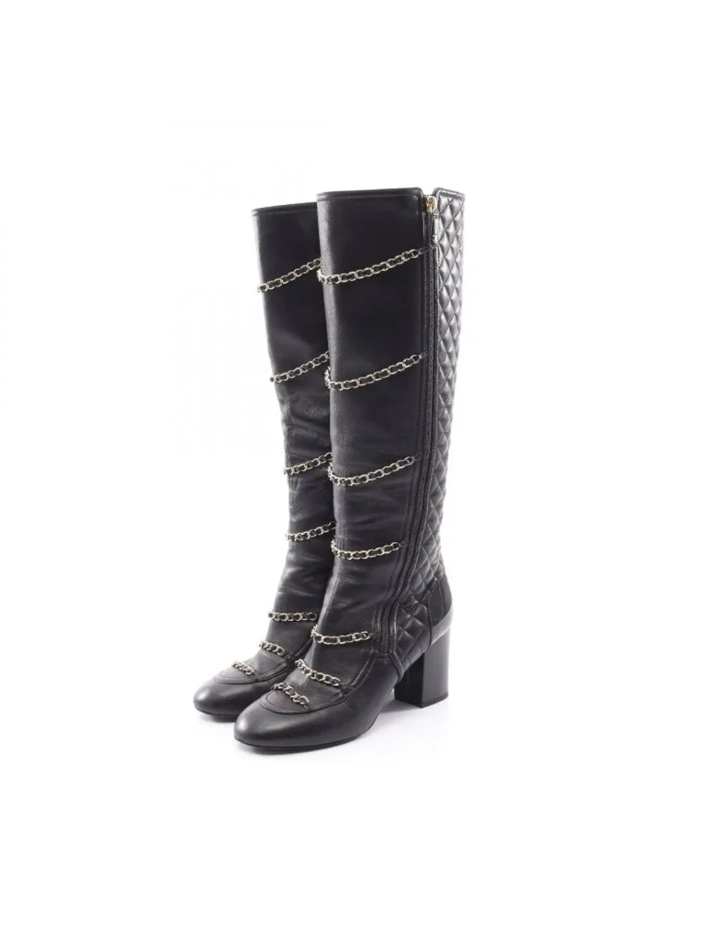 Chanel Boots Quilted Chain Long Leather Patent Shoes
